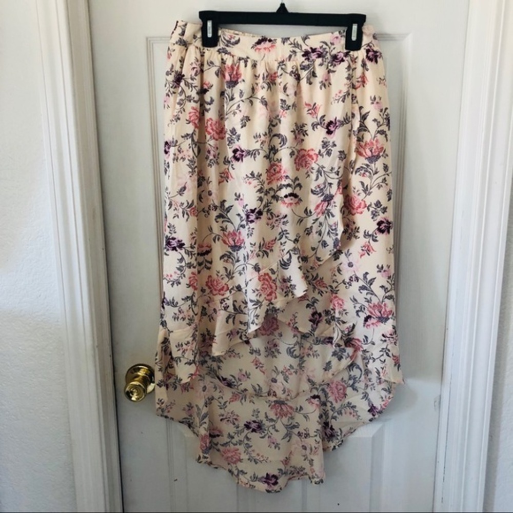 NWT FOURTEENTH PLACE pink floral high low ruffle skirt size small